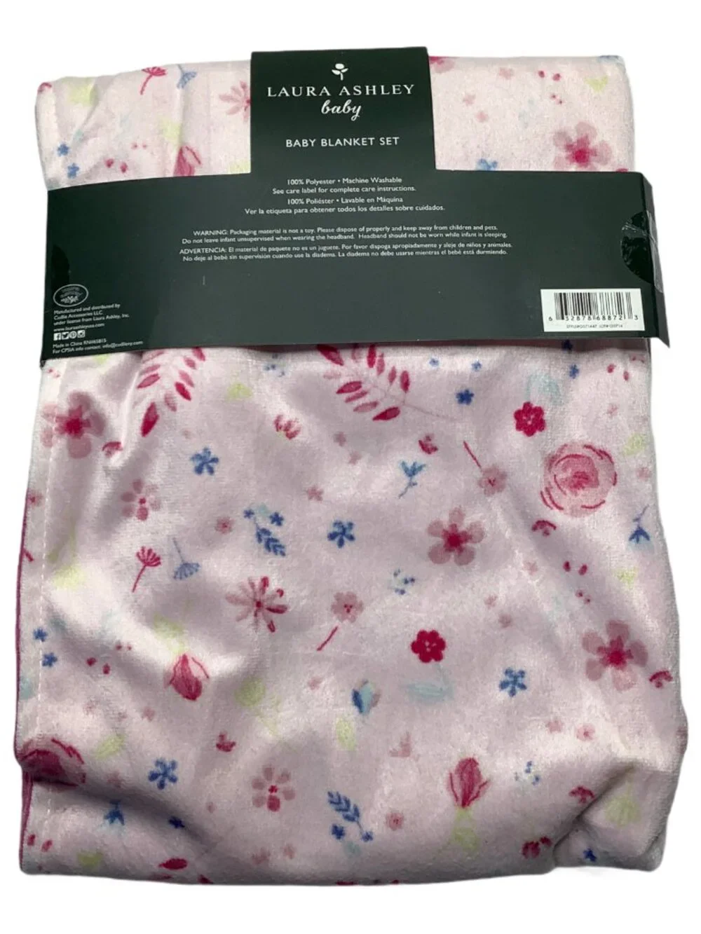 NWT Laura Ashley Floral Flowers Baby Blanket & Headband 2 Piece Set Mink Minky